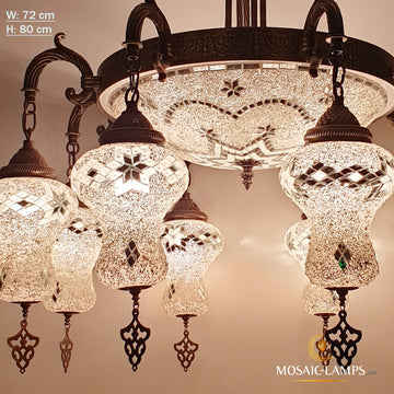 Candelabro de candelabro para sala de estar con globo 8 + 1, lámpara de mosaico blanca auténtica marroquí hecha a mano, luces colgantes para sala de estar, iluminación para dormitorio