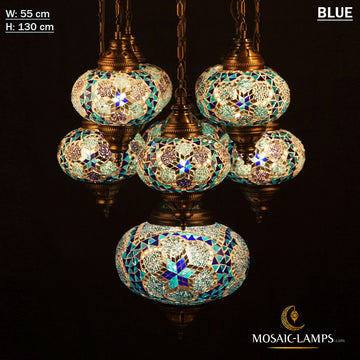 8+1 Globe Turkish Mosaic Sultan Chandelier Set, Handmade Moroccan Hanging Lights, Living Room, Hall, House Entrance Large Ceiling Lamps