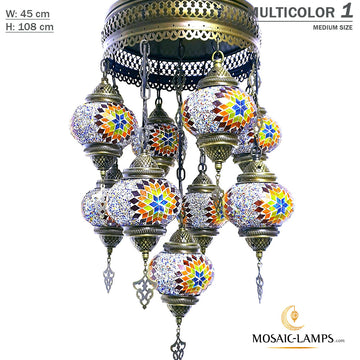 Lámpara de araña turca de 9 globos medianos, lámparas de araña de mosaico turco de bolas mixtas, luces de mosaico colgantes marroquíes para sala de estar, luces de restaurante