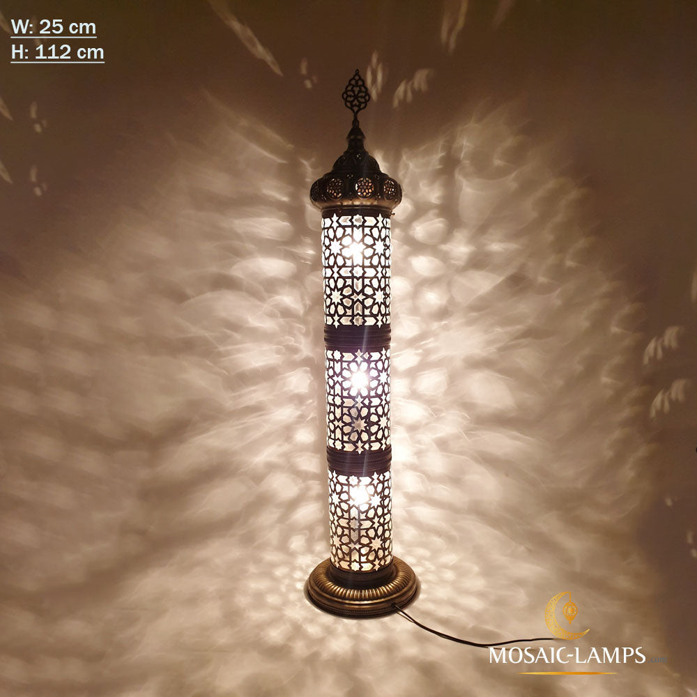 Andalusische große Stehlampe, osmanische Zylinderlampe mit mundgeblasenem Glas, authentische marokkanische Stehlampe, Schlafzimmer, Wohnzimmer, Restaurant, Hotel