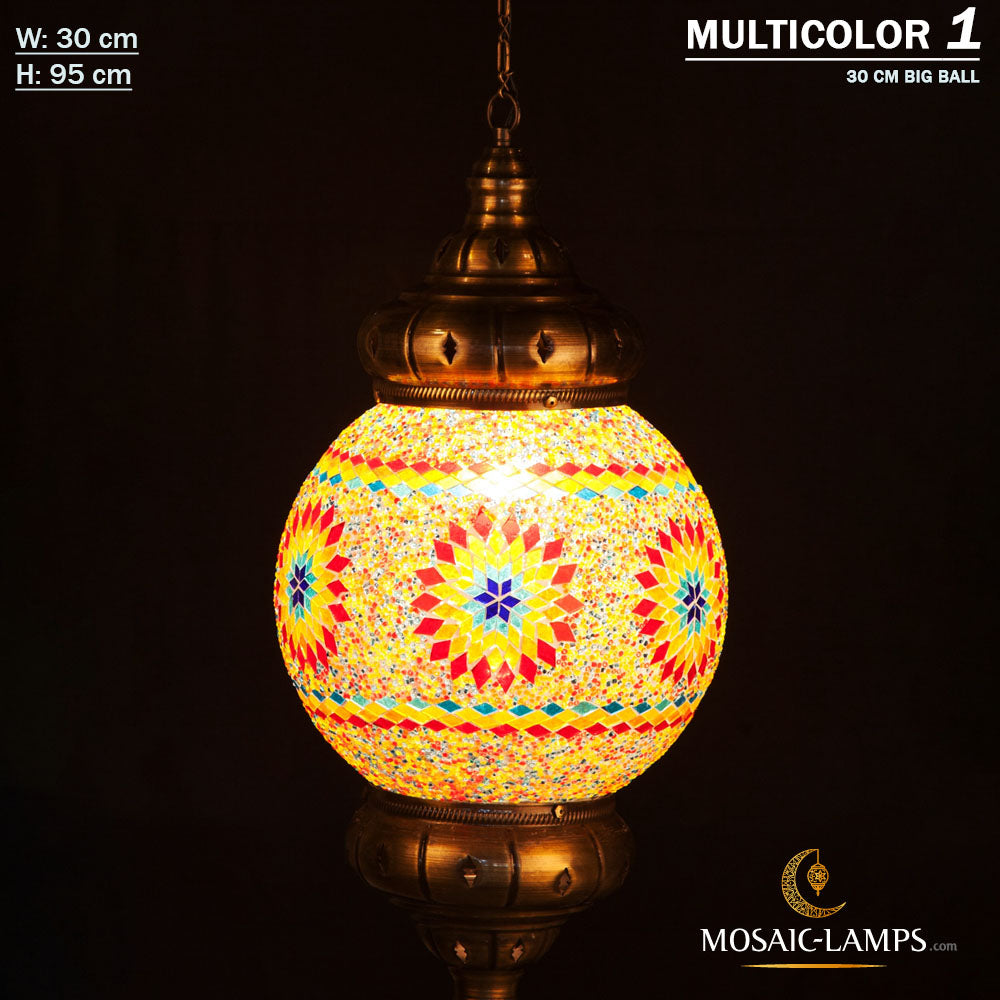 Turkish Moroccan 30 cm Ball Globe Tiffany Style Handmade Mosaic Hanging Ceiling Lamp Light Pendant Fixture Lantern, for Kitchen, Living Room