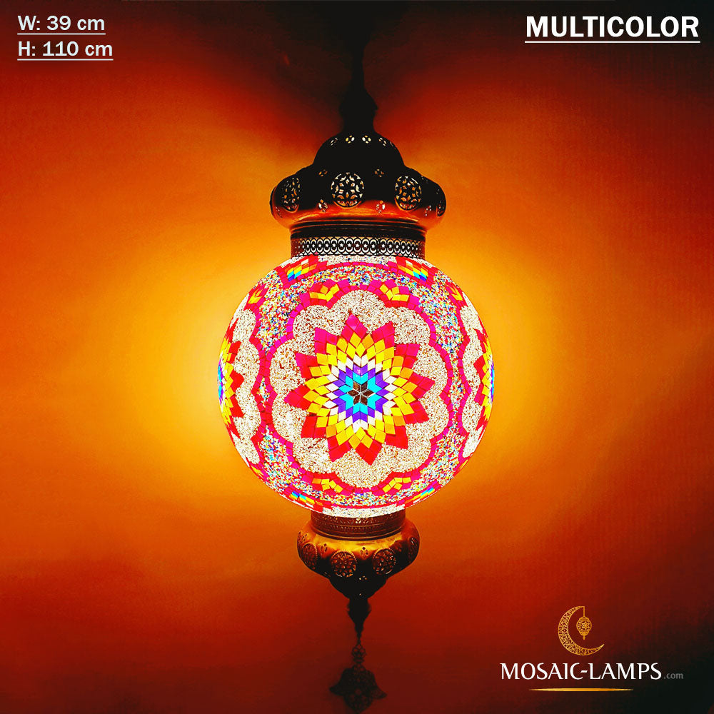 W: 39 cm, Big Ball Handmade Mosaic Pendant Lamp, Turkish, Moroccan Mosaic Lights