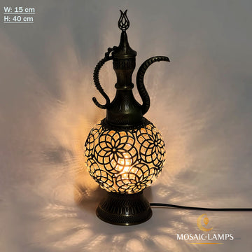 Blown Glass 15 cm Globe Pitcher Table Lamp, XL Laser Metal Blown Glass Ball Ottoman Lamp, Living Room, Restaurant, Bedroom, Kitchen Dining