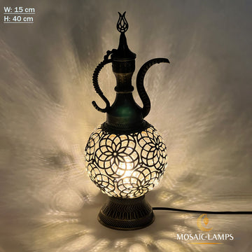 Lámpara de mesa de jarra de globo de vidrio soplado de 15 cm, lámpara otomana de bola de vidrio soplado de metal láser XL, sala de estar, restaurante, dormitorio, comedor de cocina