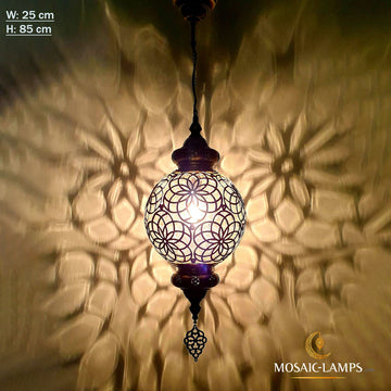 Lámpara colgante de globo de vidrio soplado de 25 cm, lámpara de techo marroquí, lámpara otomana de bola de vidrio soplado de metal láser, sala de estar, restaurante, dormitorio