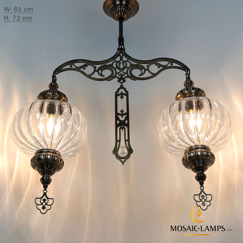 Claro 2 candelabros de globo óptico, X grande, luces colgantes de vidrio transparente óptico de una sola cadena, luces de techo auténticas hechas a mano otomanas