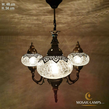 Clear 3 Globe Handmade Turkish Moroccan Arabian Eastern Bohemian Crackle Glass Ceiling Hanging Chandelier Lamps Home Decor, Living Room