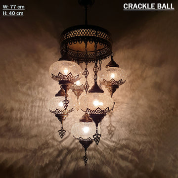 Clear 7 Globe Chandelier, Crackle Globe Set Of 7 Mixed Chandelier, Living Room Chandelier, Kitchen Chandelier, Marroquí Stair Chandelier