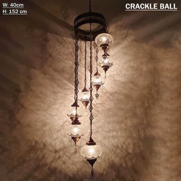 Clear 7 Globe Chandelier, Crackle Globe Set Of 7 Spiral Chandelier, Living Room Chandelier, Kitchen Chandelier, Moroccan Stair Chandelier