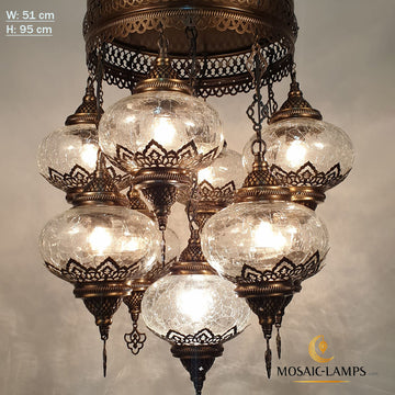 9 Clear Crackle Globe Ottoman Mixed Chandelier, Living Room Lights, Kitchen And Dining Lamp, Moroccan Stair Lighting