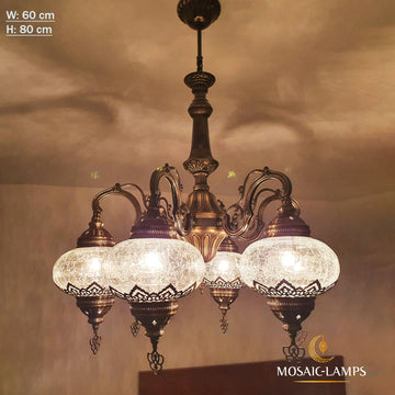 6 Globe Brass Metal Candlestick Chandelier, Clear Ball Moroccan Authentic Ceiling Lantern Lamp, Pendant Light Fixture Lighting, Living Room Lights