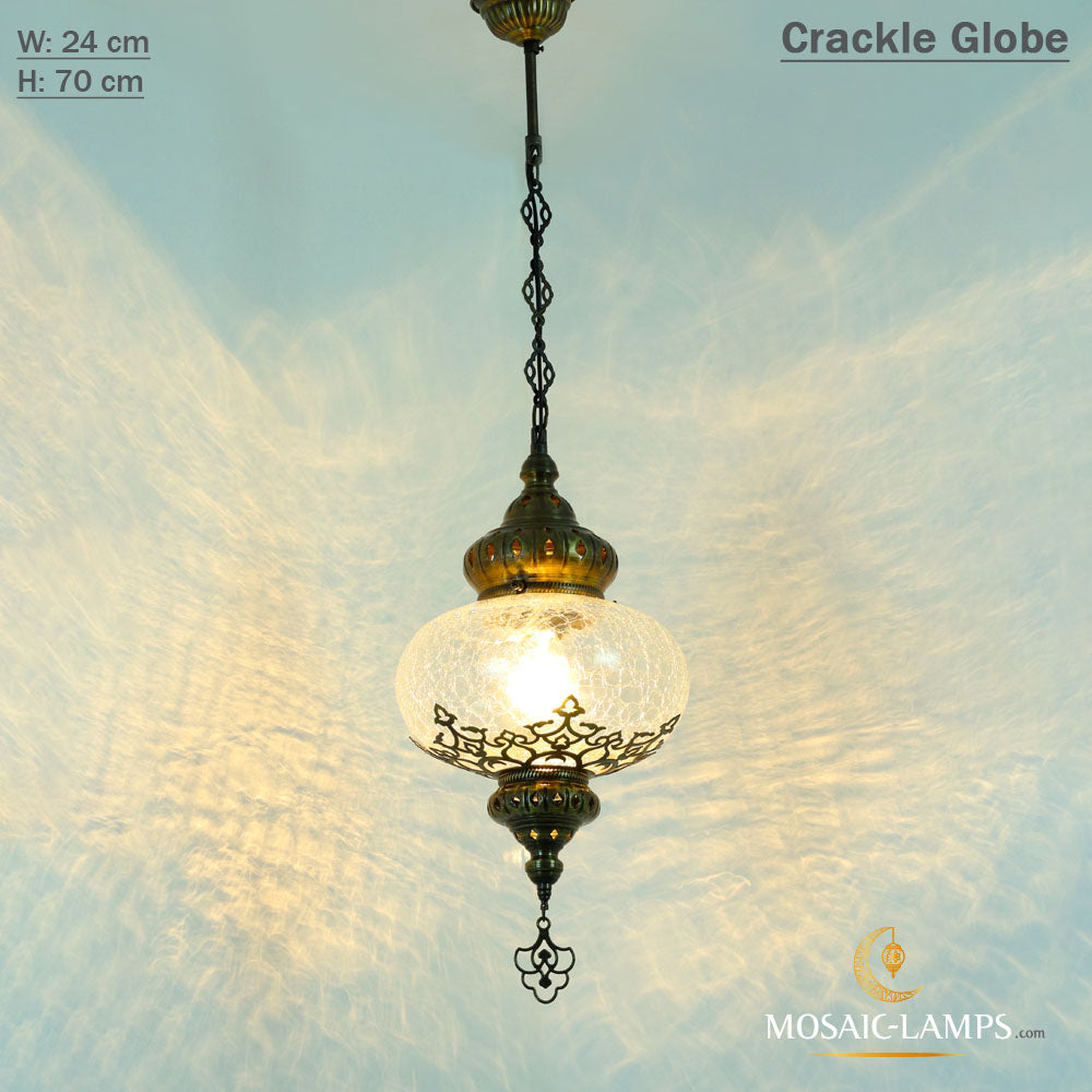 X Large Crackle, Clear Glass Pendant Lamp, Ottoman, Moroccan Ceiling Lighting, Turkish Hanging Lights