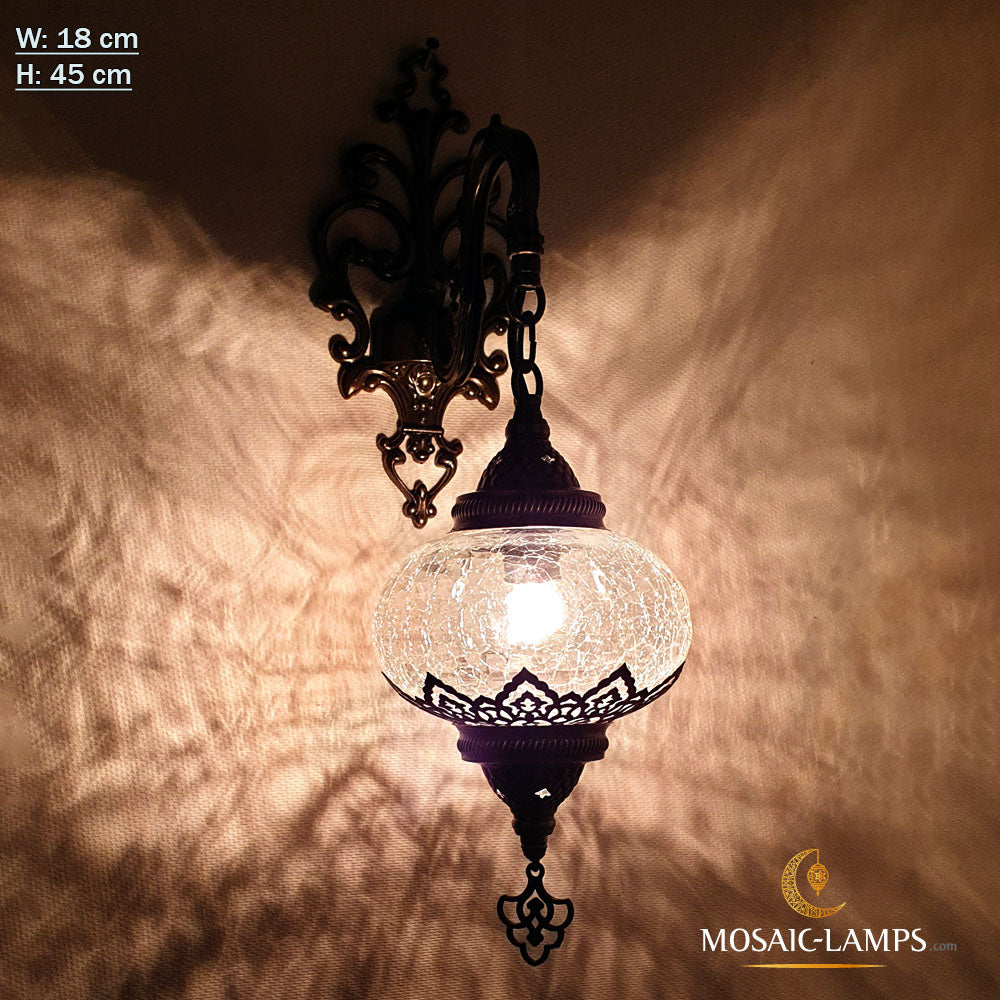 Marokkanische klare gebrochene Kugel Wandleuchte, türkische Wandlampe, Klarglas-Wandlampe, Vintage-Mosaik-Glas-Wandlampe