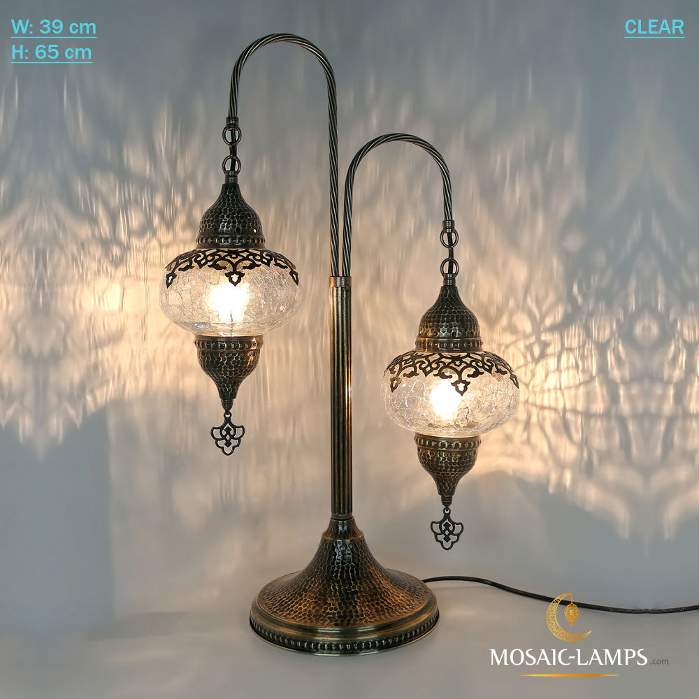 Clear Globe Stehlampe 2 Big Crackle, Nachttischbeleuchtung, Ottomane aus gehämmertem Metall, lasergeschnittene Abdeckung