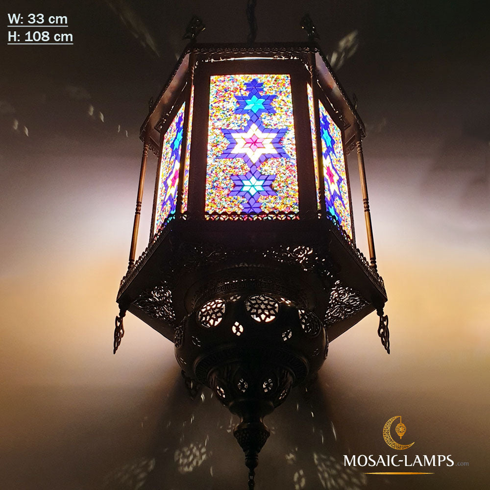Lámpara de araña turca auténtica vintage hecha a mano, lámparas de mosaico marroquí