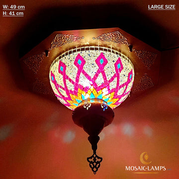 Turkish Mosaic Large Dome Ceiling Sconce, Moroccan Pendant Lamps, Multicolor Plafonyer Lights