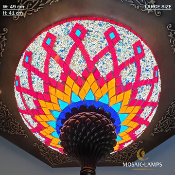 Turkish Mosaic Large Dome Ceiling Sconce, Moroccan Pendant Lamps, Multicolor Plafonyer Lights