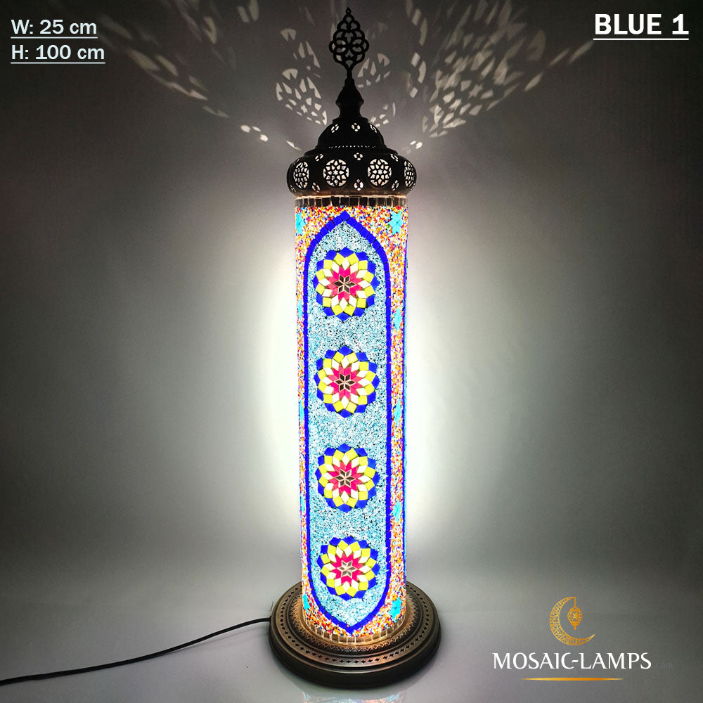 100 cm Cylinder Mosaic Floor Lamp, Turkish, Moroccan Authentic Cafe, Bar, Restaurant Corner Lamps, Entrance Door Lamp