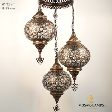 3 Globe Ottoman Laser Chandelier, Moroccan Turkish Traditional Ceiling Lamp, Living Room Hanging Lamp, Bar Restaurant Hanging Lights