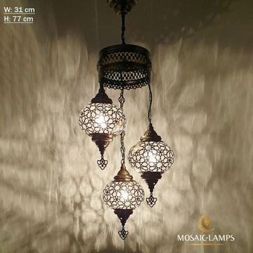 3 Globe Ottoman Laser Chandelier, Moroccan Turkish Traditional Ceiling Lamp, Living Room Hanging Lamp, Bar Restaurant Hanging Lights