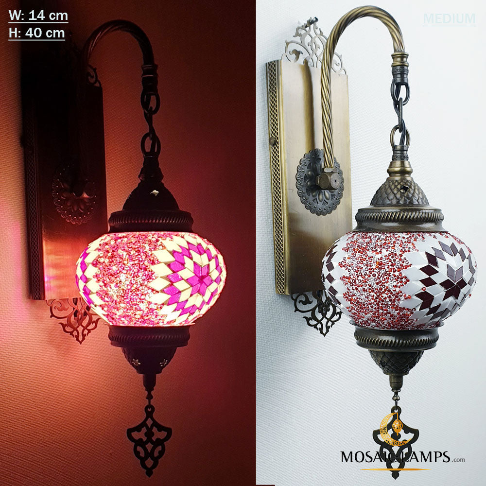 Turkish Mosaic Medium Globe Laser Wall Sconce, Moroccan Single Wall Lamp, Bedroom, Living Room Wall Lights