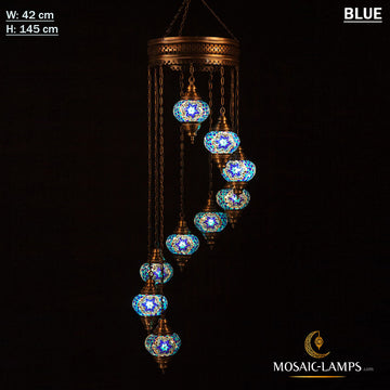 9 Medium Globe Turkish Spiral Chandelier, Hanging Mosaic Lamps, Living Room Moroccan Pendant Mosaic Lights, Restaturant Light, Cafe Lighting