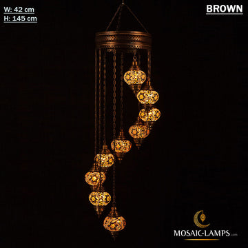 9 Medium Globe Turkish Spiral Chandelier, Hanging Mosaic Lamps, Living Room Moroccan Pendant Mosaic Lights, Restaturant Light, Cafe Lighting
