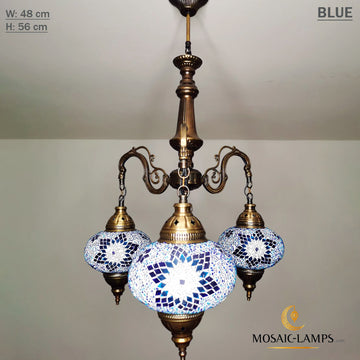 Turkish Mosaic 3 Arm Globe Chandelier, Moroccan Arabian Eastern Bohemian Mosaic Glass Ceiling Hanging Chandelier Lamps Home Decor, Living Room