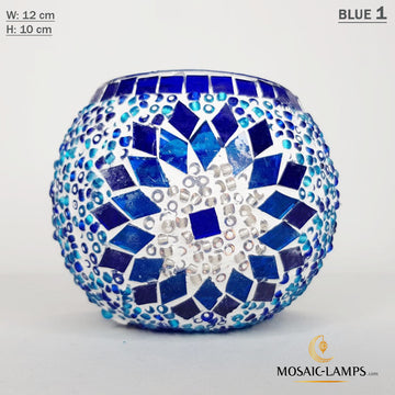 Luna azul, portavelas de mosaico turco, portavelas marroquíes, vela votiva, portavelas hecho a mano de decoración Tiffany, decoración de mesa, vela de yoga