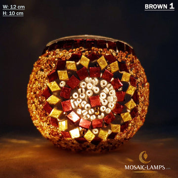 Brauner Mars, türkische Mosaik-Kerzenhalter, marokkanische Kerzenhalter, Votivkerze, handgefertigte Tiffany-Dekor-Kerzenhalter, Tischdekoration, Yoga-Kerze