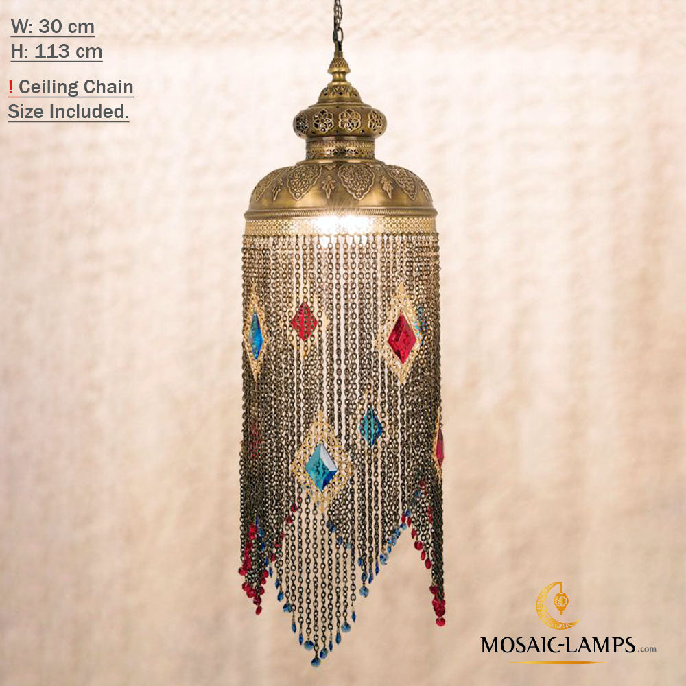 Ottoman Knitted Chain Ceiling Lamp, Imitation Quartz Stone Lamp, Moroccan Chandelier, Imitation Ruby Stone Chandelier, Turkish Pendant Lamp