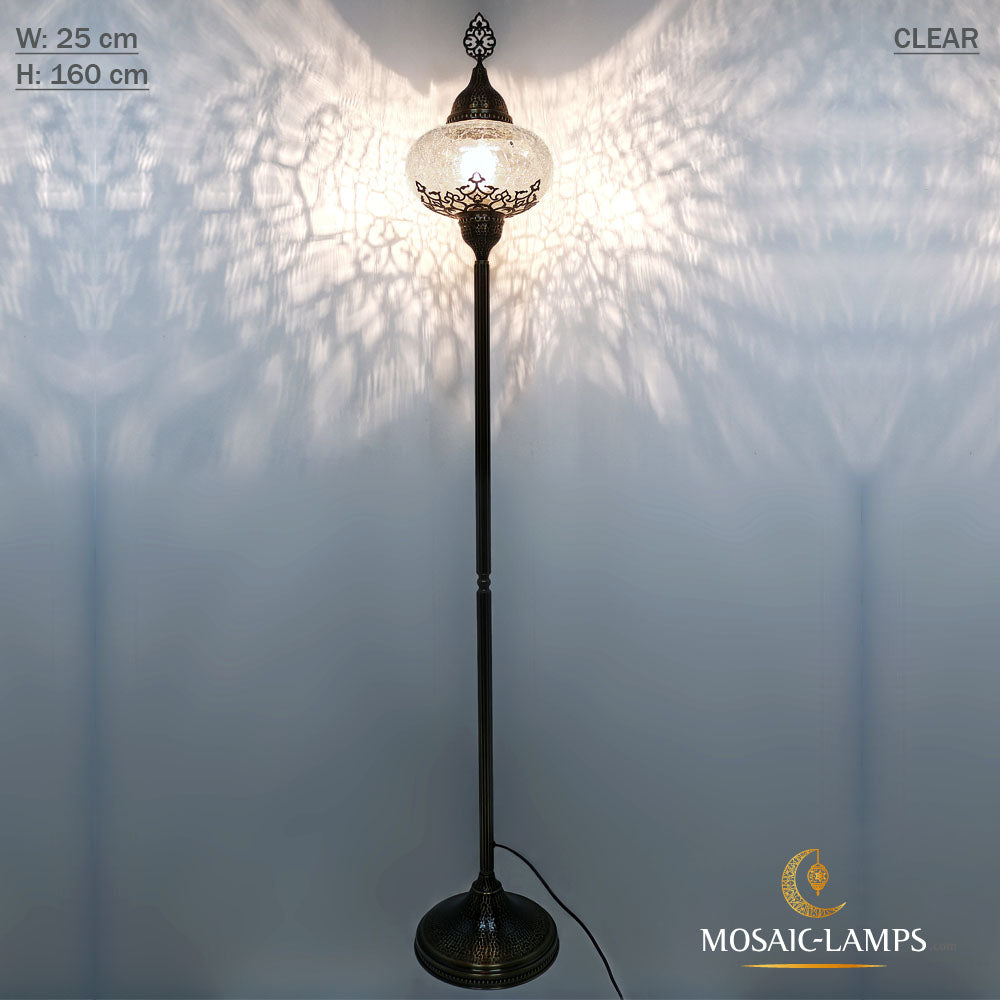 Lámpara de pie otomana recta X globo grande, lámpara de esquina de una sola bola, lámpara marroquí transparente craquelada, lámpara de pie de sala de estar, lámpara de pie de dormitorio