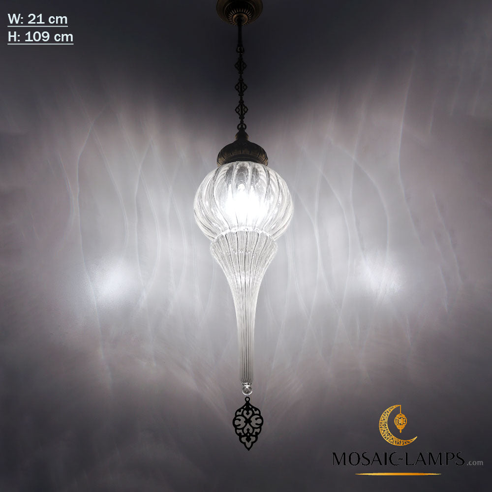 Luces de techo colgantes de vidrio soplado Pyrex otomano, lámpara colgante de vidrio transparente de una sola cadena, iluminaciones auténticas hechas a mano marroquíes