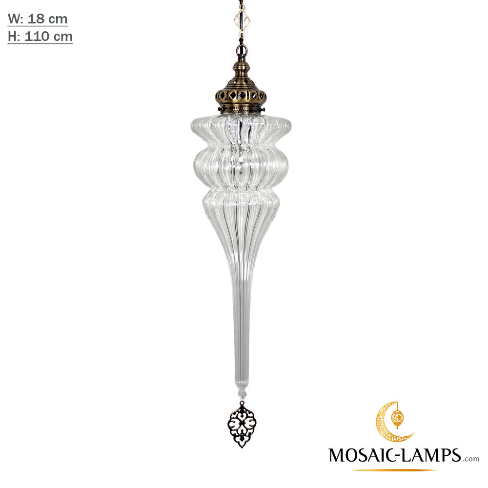 Luces colgantes de vidrio soplado Pyrex otomano, lámpara colgante de vidrio transparente de una sola cadena, luces de techo auténticas hechas a mano marroquíes