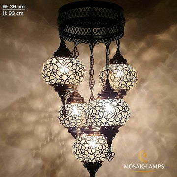 Candelabros mixtos otomanos de 5 globos, lámpara de globo soplada con láser, luces colgantes marroquíes, candelabro turco, restaurante, iluminación de la sala de estar