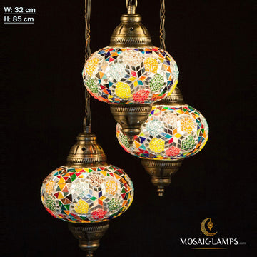 3 große Kugelspirale türkischer Mosaik-Kronleuchter, marokkanische hängende Deckenlaterne, Pendelleuchte, Beleuchtung, Kronleuchter, BEST PRICE LAMPS