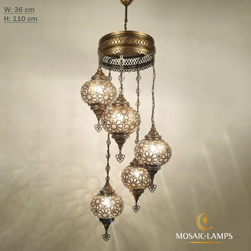 5 Globe Ottoman Spiral Chandeliers, Laser Blown Globe Lamp, Moroccan Pendant Lights, Turkish Chandelier, Restaurant, Living Room Lighting