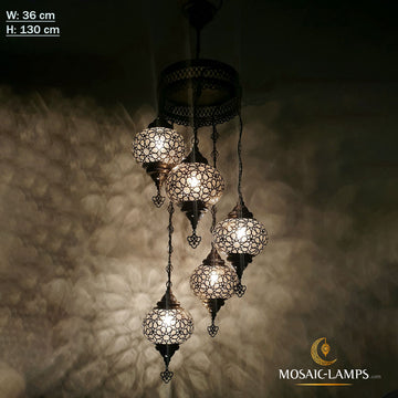 Candelabros espirales otomanos de 5 globos, lámpara de globo soplada con láser, luces colgantes marroquíes, candelabro turco, restaurante, iluminación de la sala de estar