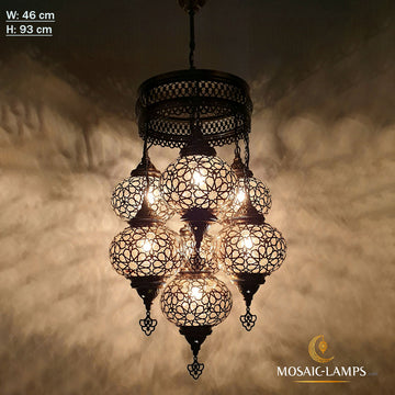 7 Globe Ottoman Mixed Chandeliers, Laser Metal Blown Globe Lamp, Moroccan Hanging Lamps, Turkish Chandelier, Restaurant, Living Room Lights