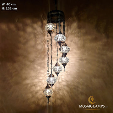7 Globe Ottoman Spiral Chandeliers, Laser Metal Blown Globe Lamp, Moroccan Hanging Lamps, Turkish Chandelier, Restaurant, Living Room Lights