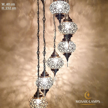 7 Globe Ottoman Spiral Chandeliers, Laser Metal Blown Globe Lamp, Moroccan Hanging Lamps, Turkish Chandelier, Restaurant, Living Room Lights