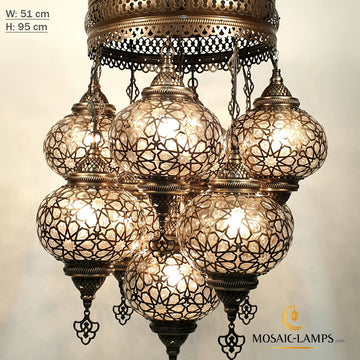 9 Laser Blown Globe Ottoman Mixed Chandeliers, Clear Globe Hanging Lights, Moroccan Chandeliers, Turkish Pendant Ceiling, Restaurant, Living Room Lightings