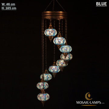 9 Large Globe Spiral Turkish Mosaic Chandelier, Moroccan Hanging Ceiling Lantern Lamp Pendant Light Fixture Lighting Chandelier, Living Room Lamp