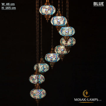 9 Large Globe Spiral Turkish Mosaic Chandelier, Moroccan Hanging Ceiling Lantern Lamp Pendant Light Fixture Lighting Chandelier, Living Room Lamp