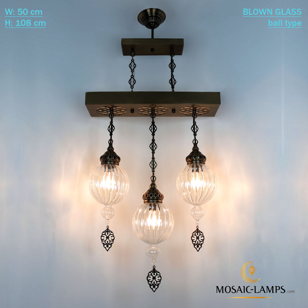 Lámpara de araña de vidrio soplado transparente de 3 globos, iluminación otomana, cocina y comedor, sala de estar, iluminación de riel, luces de isla de cocina