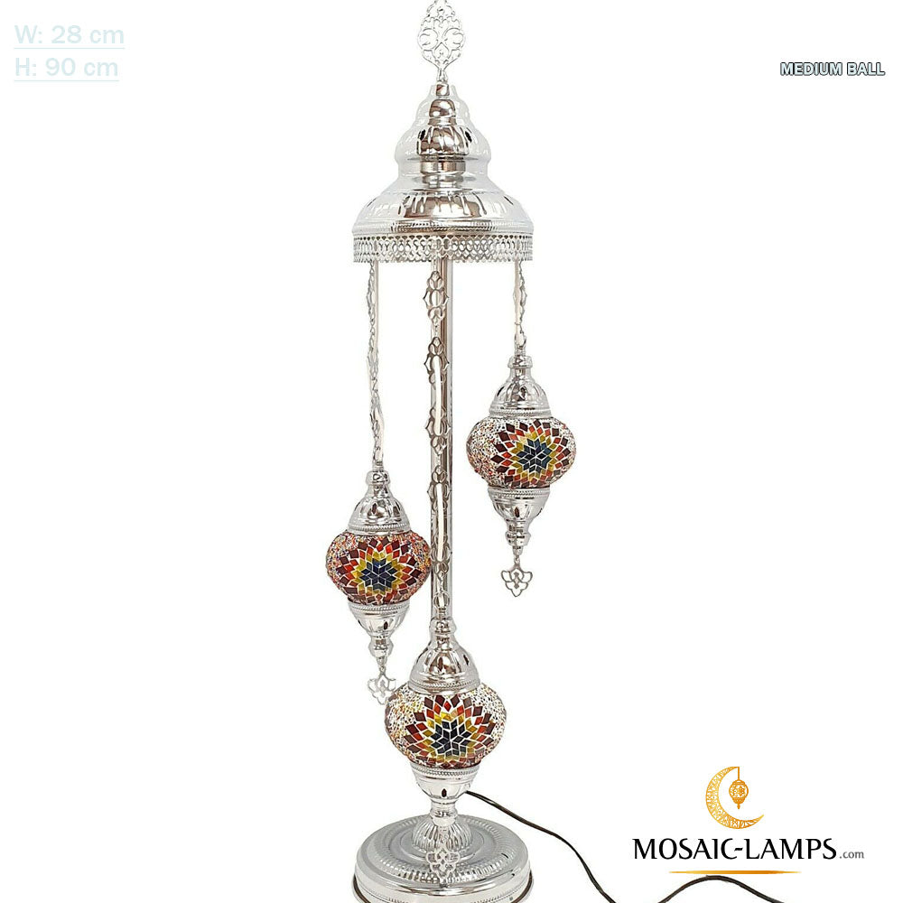 Türkische Stehlampen mit 3 Kugeln aus Silbermetall, Wohnzimmer-Nachttischlampen, Schlafzimmer-Bodenbeleuchtung, handgefertigte Mosaikkugel-Stehlampe