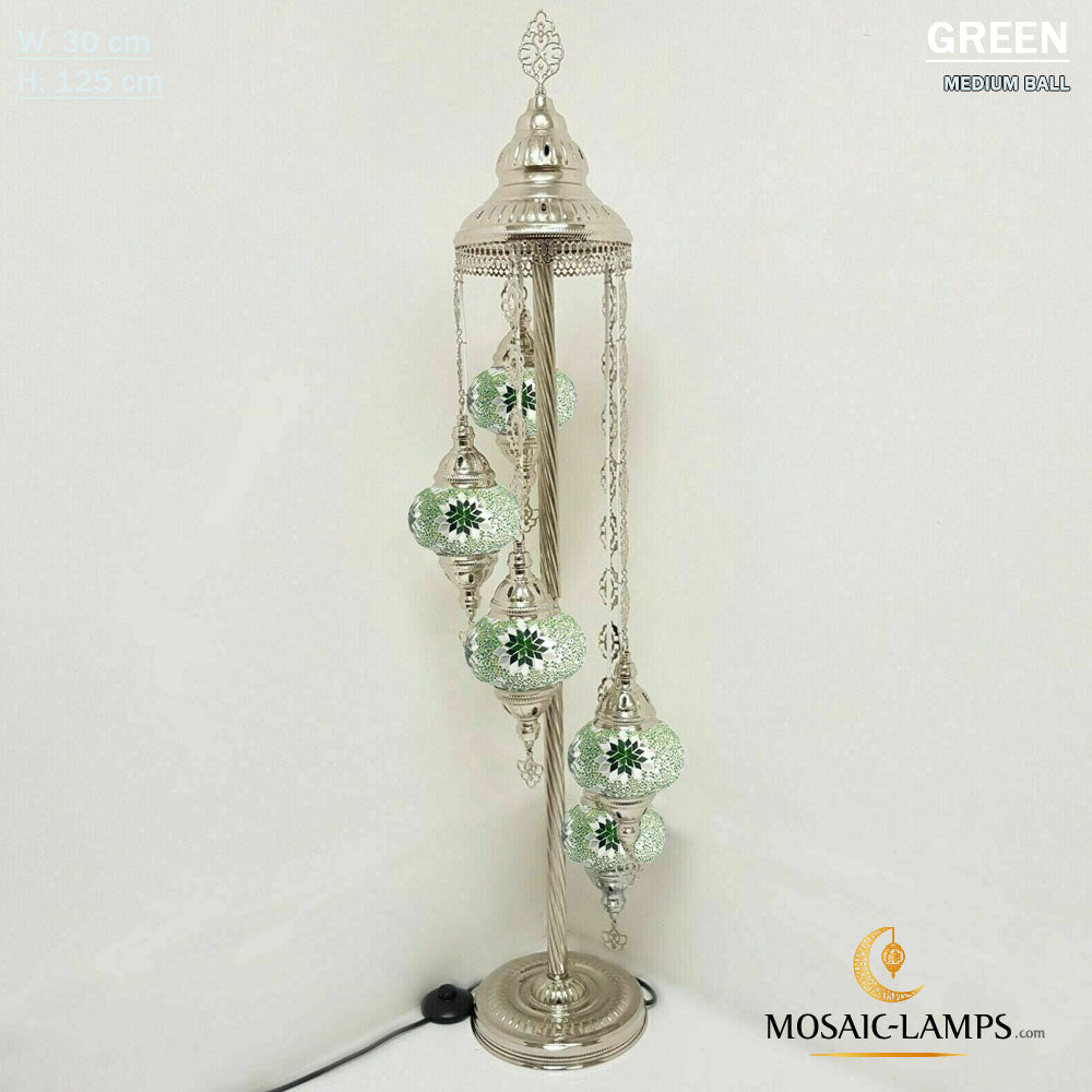 Silberne Farbe, türkische Stehlampen mit 5 Kugeln, Stehlampen am Nachttisch im Wohnzimmer, Bodenbeleuchtung im Schlafzimmer, handgefertigte Mosaikkugel-Stehlampe