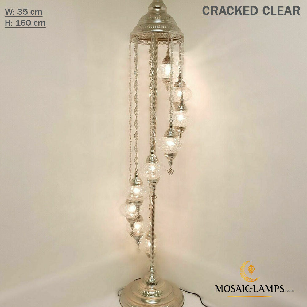 Silberne Farbe, 9 Globe türkische Stehlampen, Wohnzimmer-Nachttisch-Bodenleuchten, Schlafzimmer-Bodenbeleuchtung, handgefertigte Mosaik-Kugel-Stehlampe