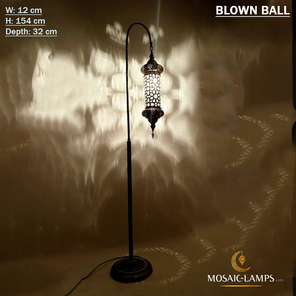 Lámparas de pie otomanas individuales, tubo de metal láser, globo soplado transparente, lámpara de metal de color bronce, lámpara de sala de estar, luces de dormitorio, iluminación de cabecera