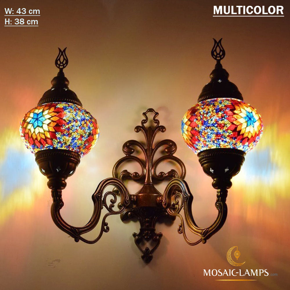 Lámpara de pared de globo mediano doble de mosaico turco, lámparas de techo vintage marroquíes tradicionales, luces de pared de dormitorio de sala de estar de Marrakech hechas a mano